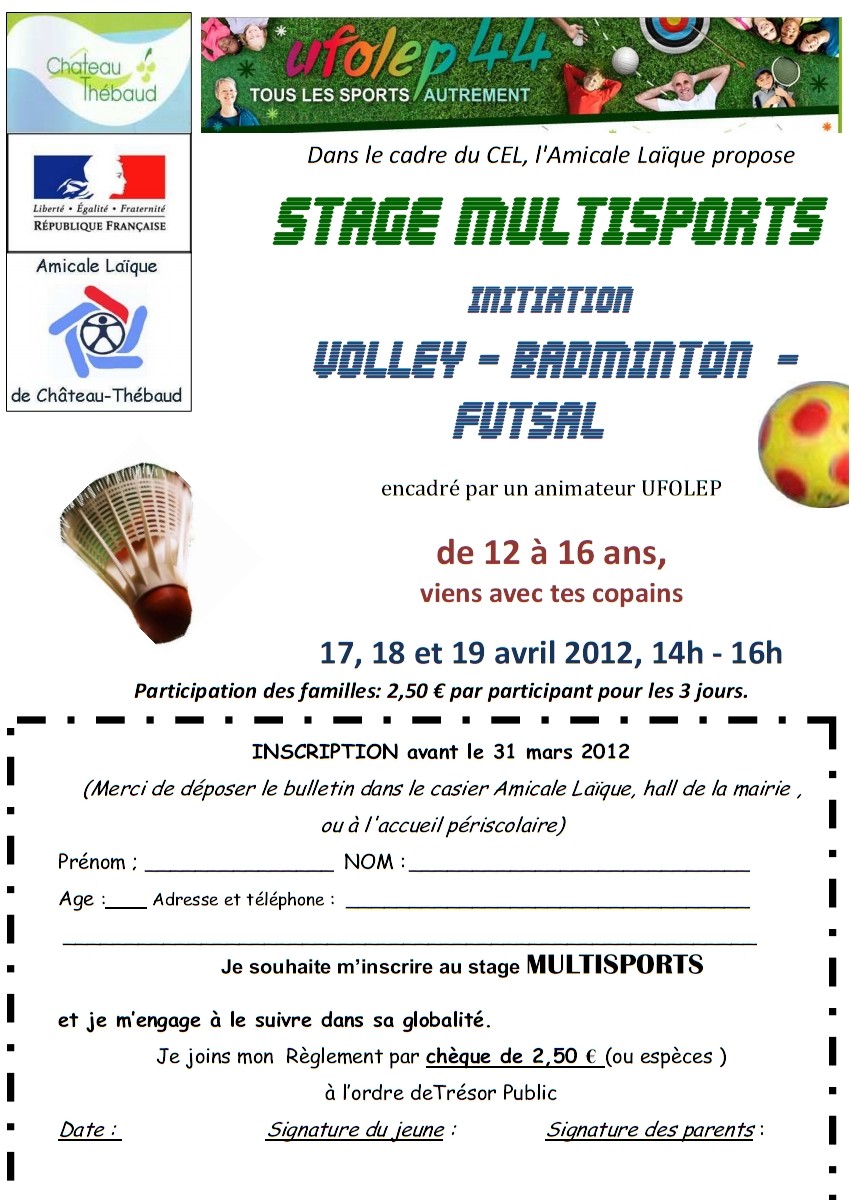 Stage multisports avril 2012